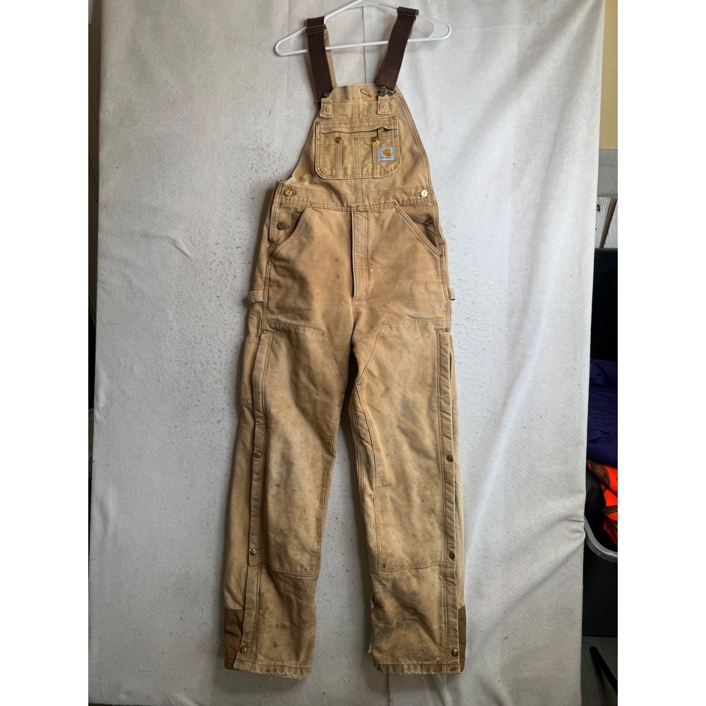 Carhartt Tan Canvas Relaxed Fit Bib Overalls with Brown Straps